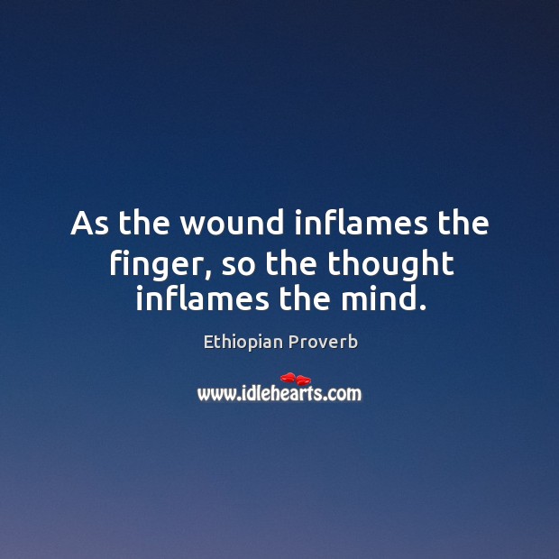 As the wound inflames the finger, so the thought inflames the mind. Ethiopian Proverbs Image