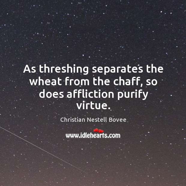 As threshing separates the wheat from the chaff, so does affliction purify virtue. Christian Nestell Bovee Picture Quote