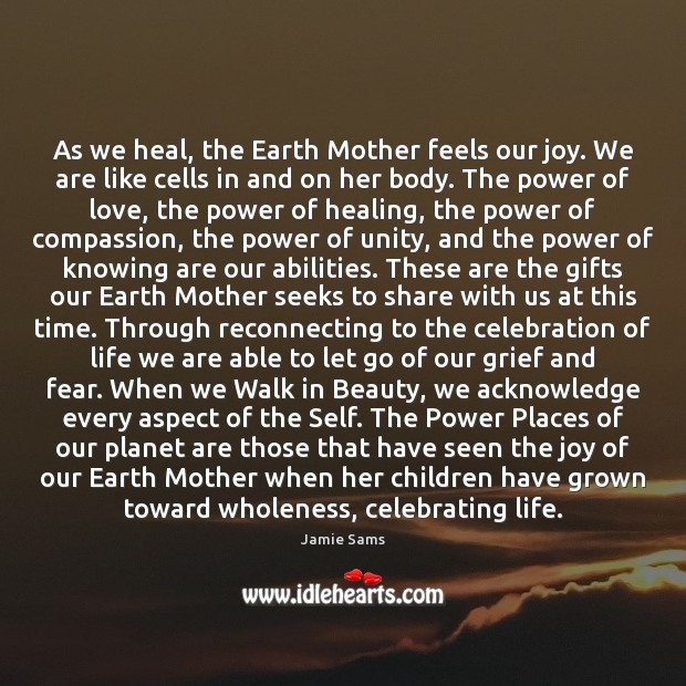 As we heal, the Earth Mother feels our joy. We are like Image