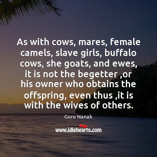 As with cows, mares, female camels, slave girls, buffalo cows, she goats, Guru Nanak Picture Quote