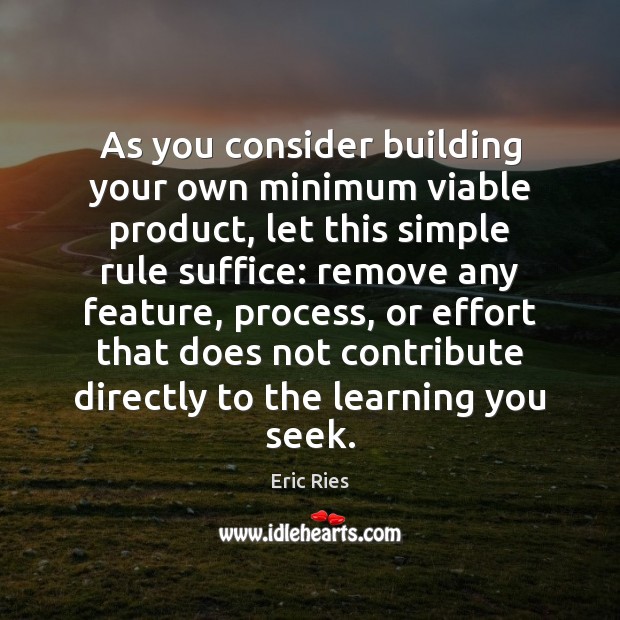 As you consider building your own minimum viable product, let this simple Eric Ries Picture Quote