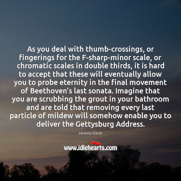 As you deal with thumb-crossings, or fingerings for the F-sharp-minor scale, or Jeremy Denk Picture Quote