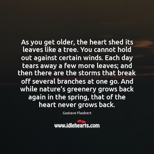 As you get older, the heart shed its leaves like a tree. Gustave Flaubert Picture Quote