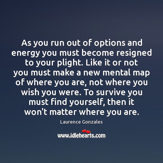 As you run out of options and energy you must become resigned Laurence Gonzales Picture Quote