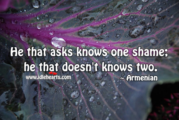 He that asks knows one shame; he that doesn’t knows two. Armenian Proverbs Image