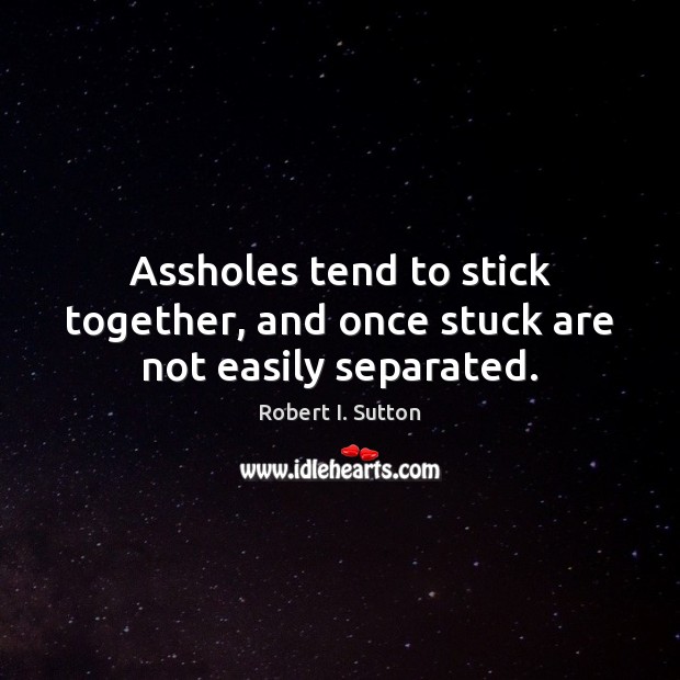 Assholes tend to stick together, and once stuck are not easily separated. Robert I. Sutton Picture Quote
