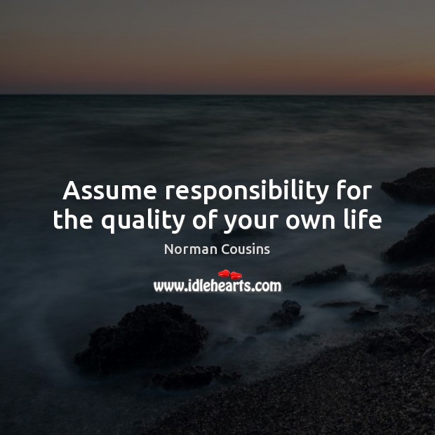 Assume responsibility for the quality of your own life Norman Cousins Picture Quote