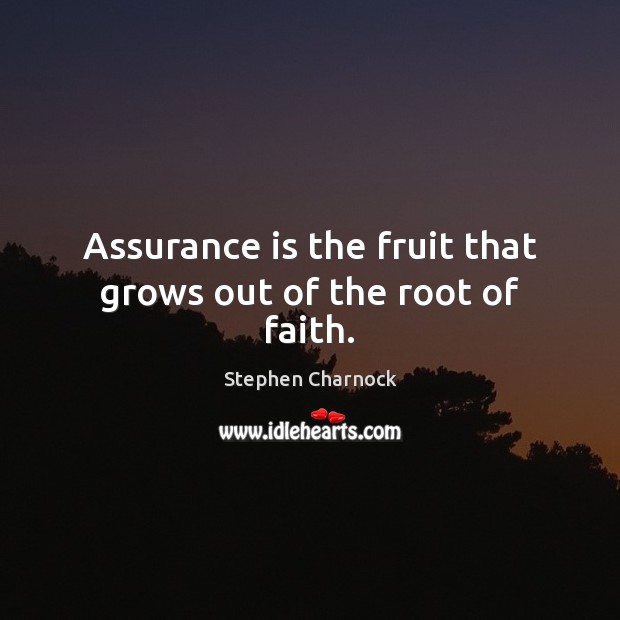 Assurance is the fruit that grows out of the root of faith. Stephen Charnock Picture Quote