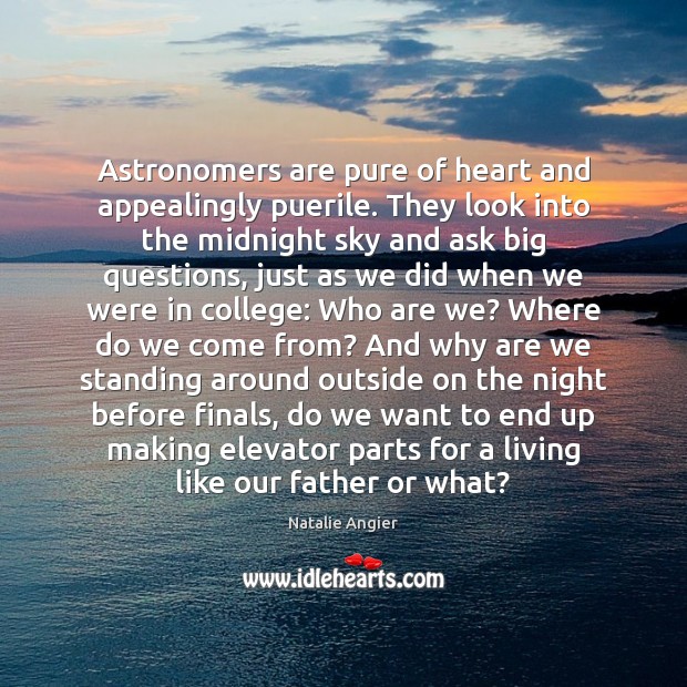 Astronomers are pure of heart and appealingly puerile. They look into the Natalie Angier Picture Quote