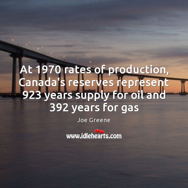 At 1970 rates of production, Canada’s reserves represent 923 years supply for oil and 392 Image