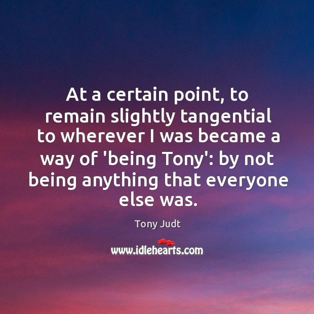 At a certain point, to remain slightly tangential to wherever I was Tony Judt Picture Quote