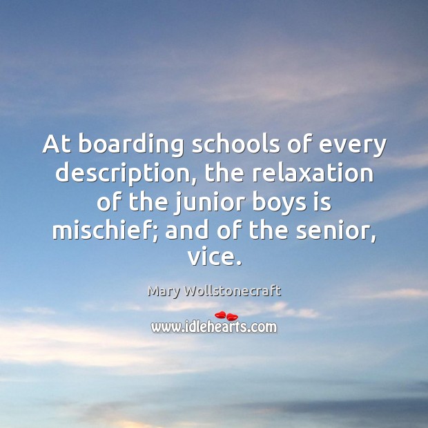 At boarding schools of every description, the relaxation of the junior boys Mary Wollstonecraft Picture Quote