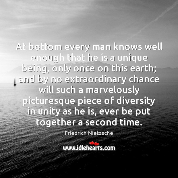 At bottom every man knows well enough that he is a unique Friedrich Nietzsche Picture Quote