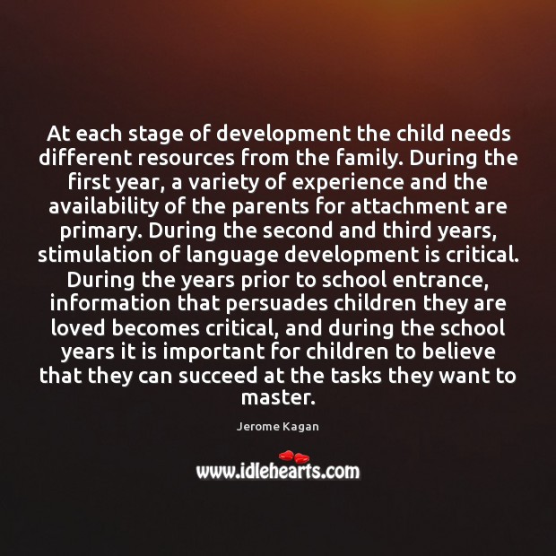 At each stage of development the child needs different resources from the Image