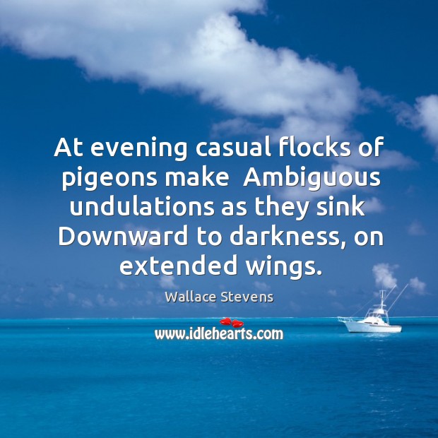 At evening casual flocks of pigeons make  Ambiguous undulations as they sink Wallace Stevens Picture Quote