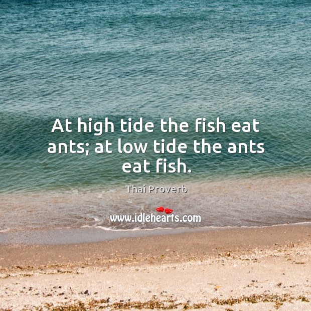 At high tide the fish eat ants; at low tide the ants eat fish. Thai Proverbs Image