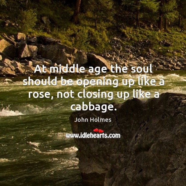 At middle age the soul should be opening up like a rose, not closing up like a cabbage. John Holmes Picture Quote