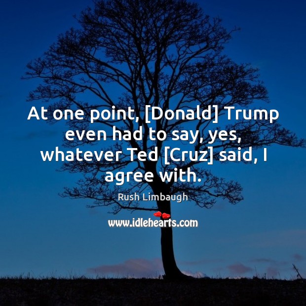 At one point, [Donald] Trump even had to say, yes, whatever Ted [Cruz] said, I agree with. Image