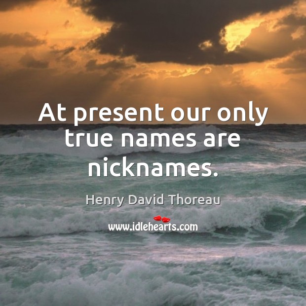 At present our only true names are nicknames. Henry David Thoreau Picture Quote