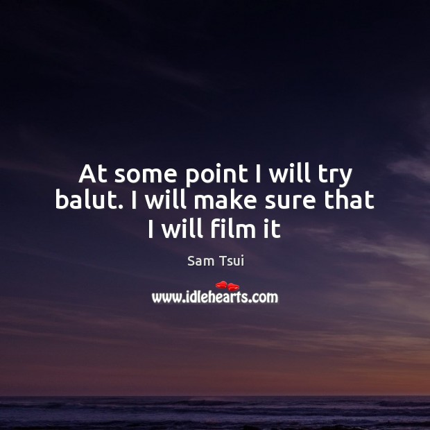 At some point I will try balut. I will make sure that I will film it Sam Tsui Picture Quote