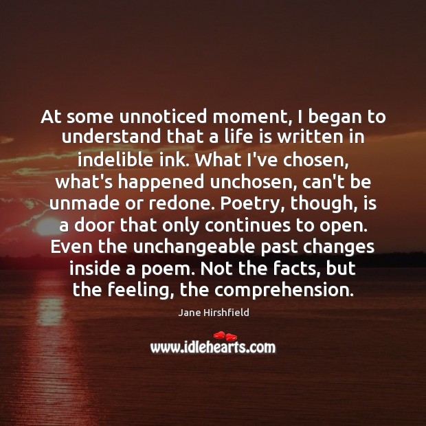 At some unnoticed moment, I began to understand that a life is Image
