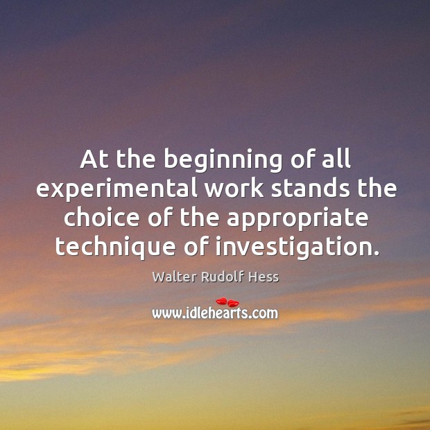 At the beginning of all experimental work stands the choice of the appropriate technique of investigation. Walter Rudolf Hess Picture Quote