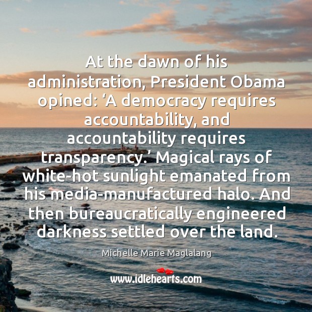 At the dawn of his administration, president obama opined: ‘a democracy requires accountability Michelle Marie Maglalang Picture Quote