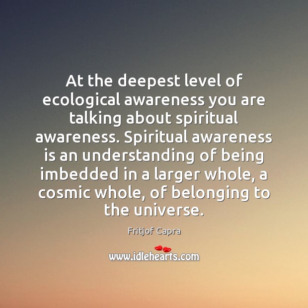 At the deepest level of ecological awareness you are talking about spiritual Image