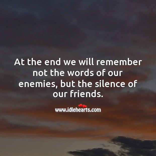 At the end we will remember not the words of our enemies, but the silence of friends. Image