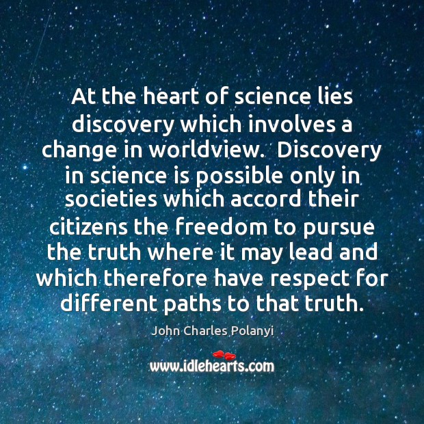 At the heart of science lies discovery which involves a change in John Charles Polanyi Picture Quote