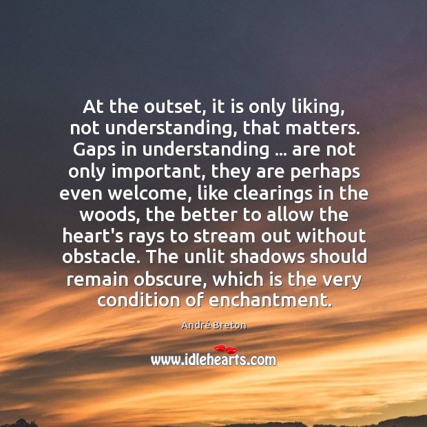 At the outset, it is only liking, not understanding, that matters. Gaps André Breton Picture Quote