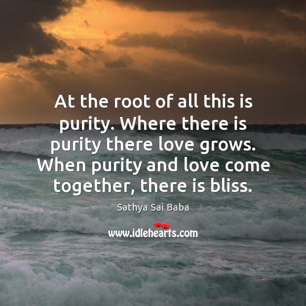At the root of all this is purity. Where there is purity Sathya Sai Baba Picture Quote