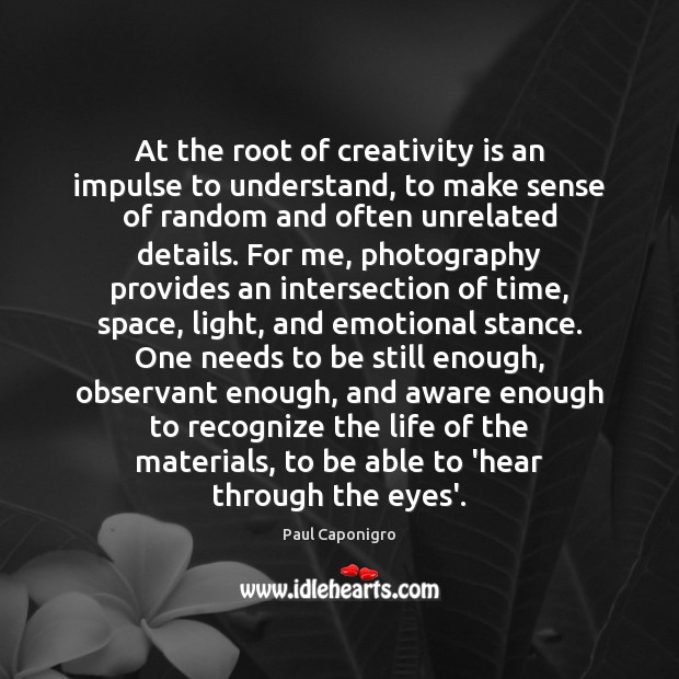 At the root of creativity is an impulse to understand, to make Image