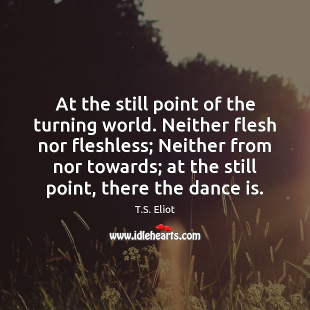 At the still point of the turning world. Neither flesh nor fleshless; T.S. Eliot Picture Quote