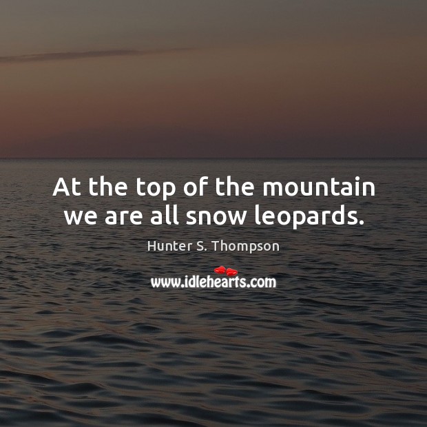 At the top of the mountain we are all snow leopards. Hunter S. Thompson Picture Quote