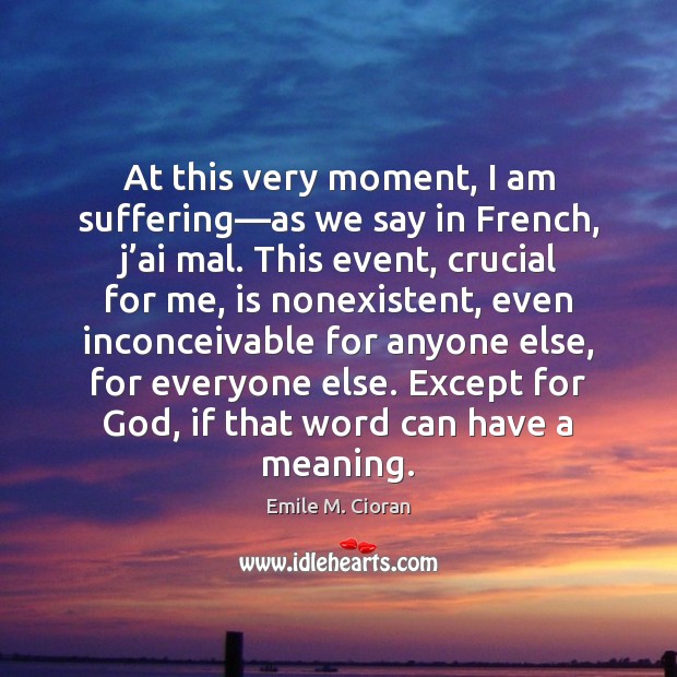 At this very moment, I am suffering—as we say in French, Emile M. Cioran Picture Quote