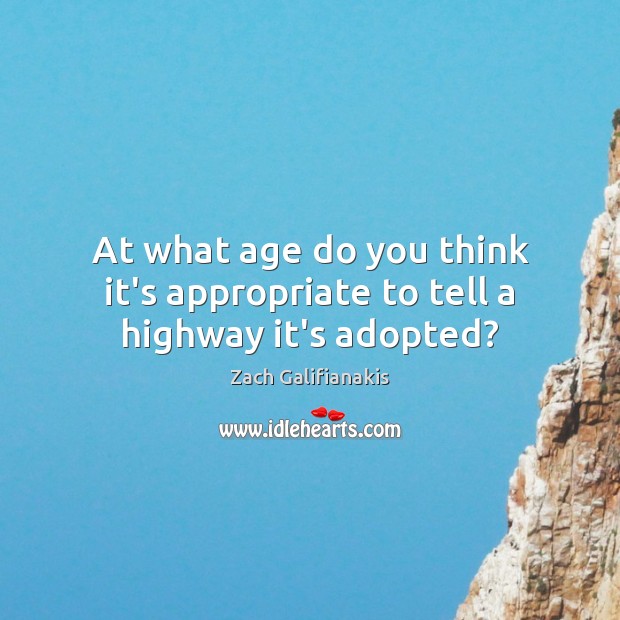 At what age do you think it’s appropriate to tell a highway it’s adopted? Zach Galifianakis Picture Quote