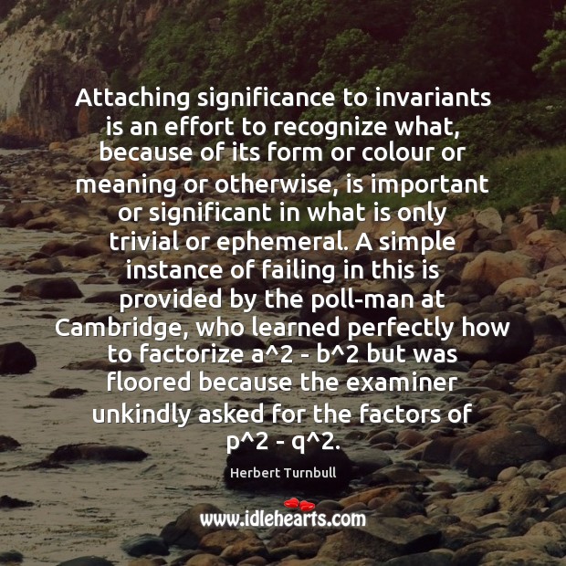 Attaching significance to invariants is an effort to recognize what, because of Herbert Turnbull Picture Quote