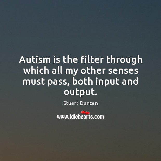Autism is the filter through which all my other senses must pass, both input and output. 