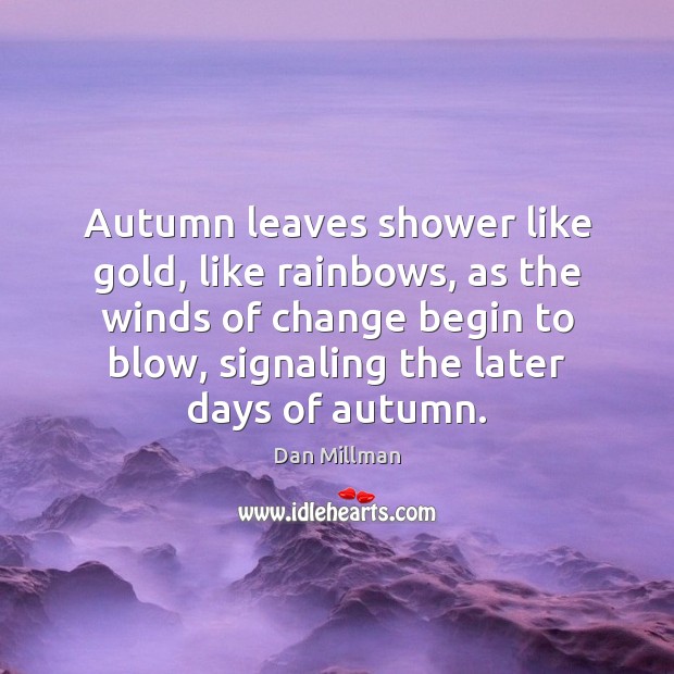Autumn leaves shower like gold, like rainbows, as the winds of change Dan Millman Picture Quote