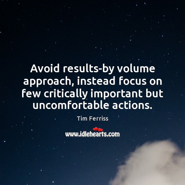 Avoid results-by volume approach, instead focus on few critically important but uncomfortable Tim Ferriss Picture Quote