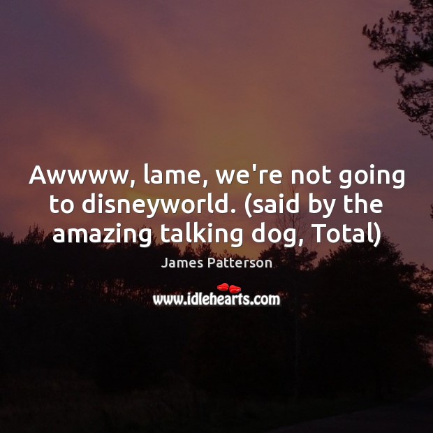Awwww, lame, we’re not going to disneyworld. (said by the amazing talking dog, Total) James Patterson Picture Quote