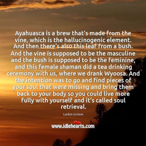 Ayahuasca is a brew that’s made from the vine, which is the Larkin Grimm Picture Quote