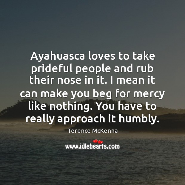 Ayahuasca loves to take prideful people and rub their nose in it. Terence McKenna Picture Quote