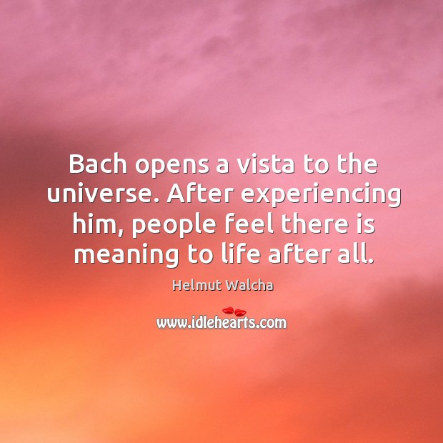 Bach opens a vista to the universe. After experiencing him, people feel there is meaning to life after all. Helmut Walcha Picture Quote