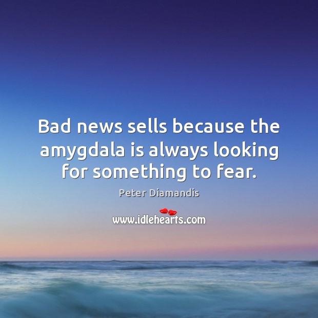 Bad news sells because the amygdala is always looking for something to fear. Peter Diamandis Picture Quote