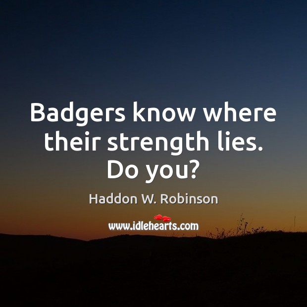 Badgers know where their strength lies. Do you? Haddon W. Robinson Picture Quote