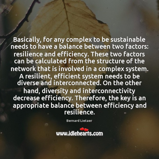 Basically, for any complex to be sustainable needs to have a balance Bernard Lietaer Picture Quote