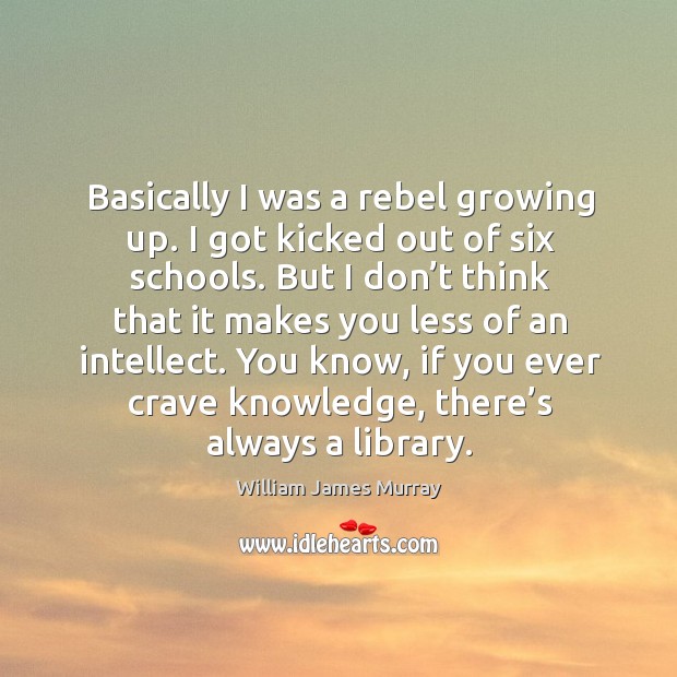 Basically I was a rebel growing up. I got kicked out of six schools. Image