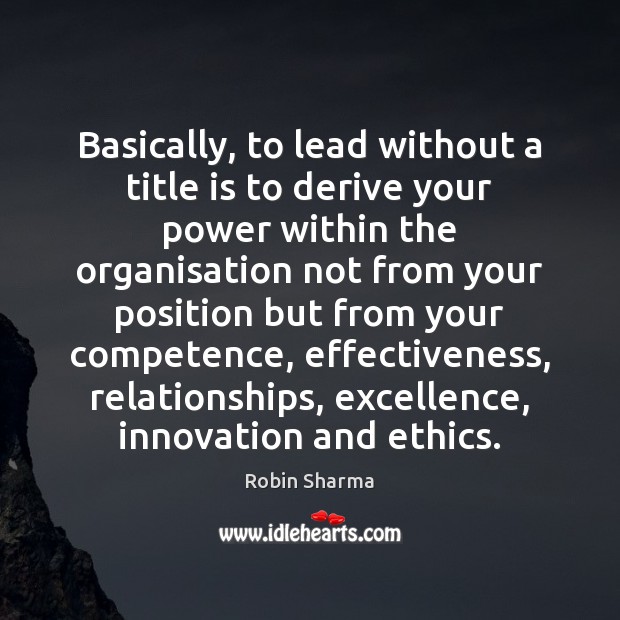 Basically, to lead without a title is to derive your power within Robin Sharma Picture Quote